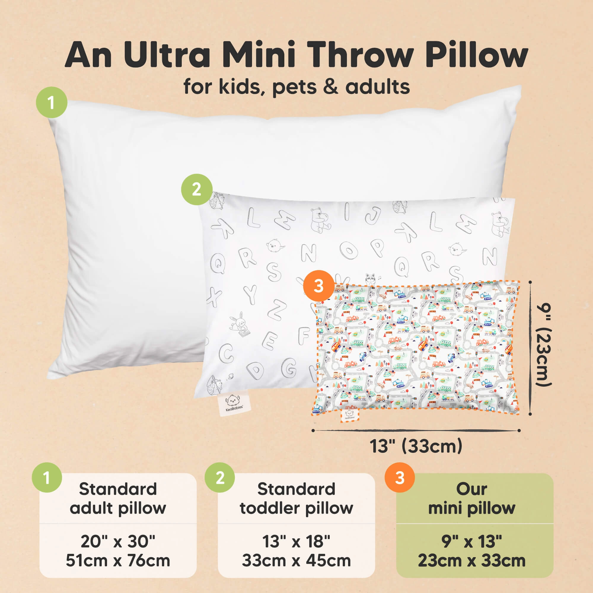 Mini Toddler Pillow With Pillowcase (Roadway)