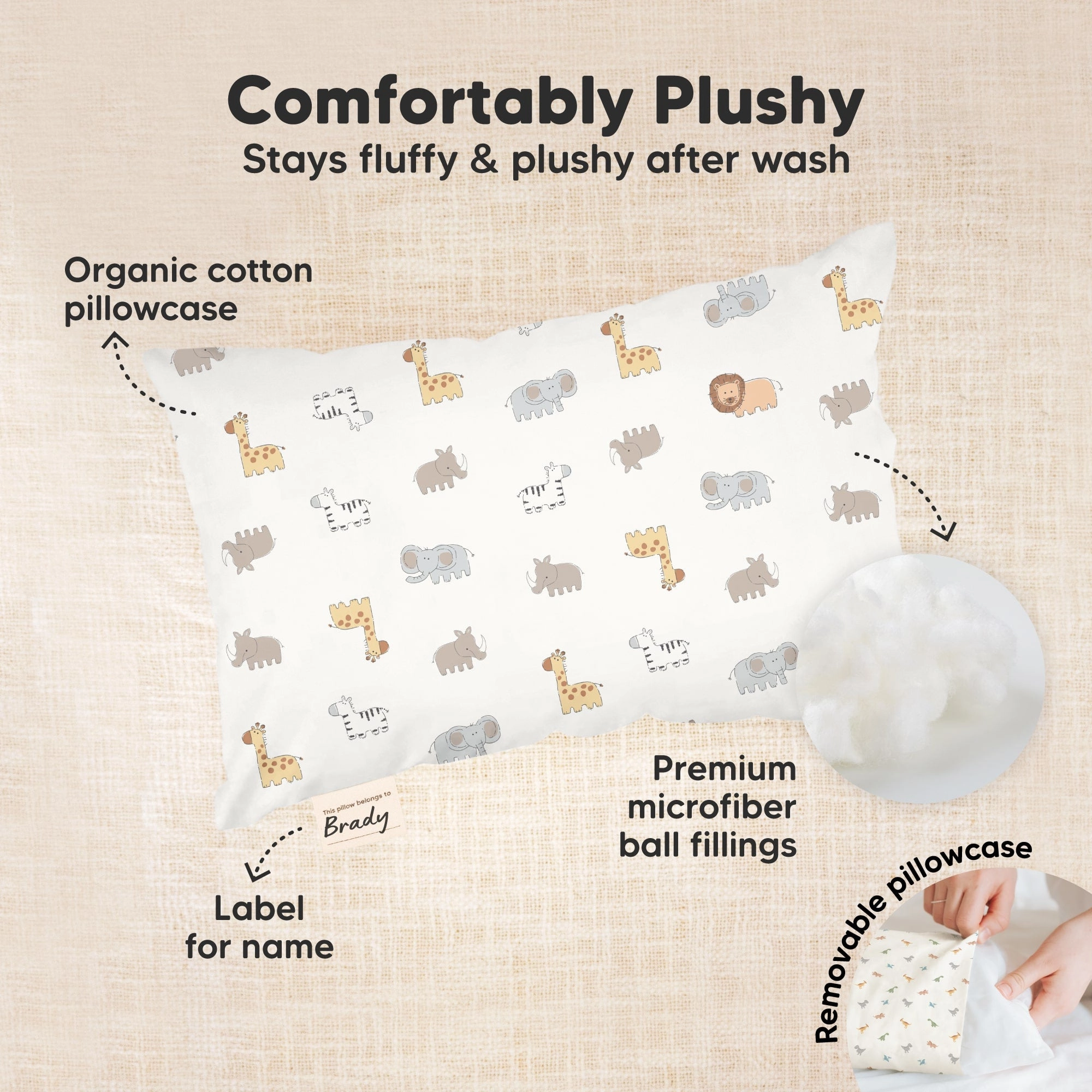 Mini Toddler Pillow With Pillowcase (Safari Echo)