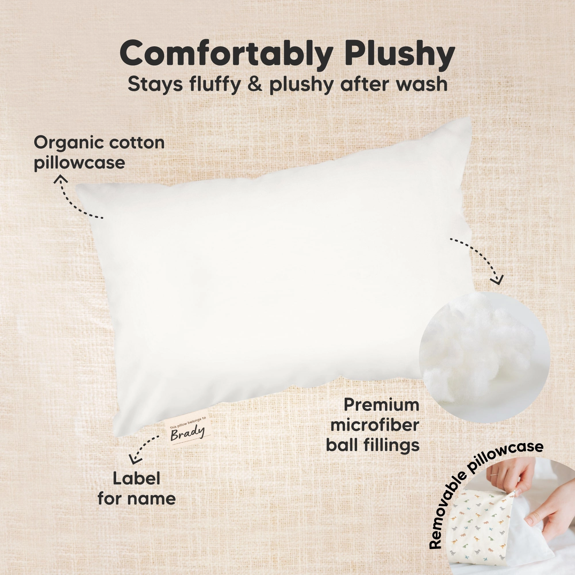 Mini Toddler Pillow With Pillowcase (Soft White)