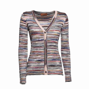 Multicolor Ribbed Wool And Viscose Flamed Cardigan