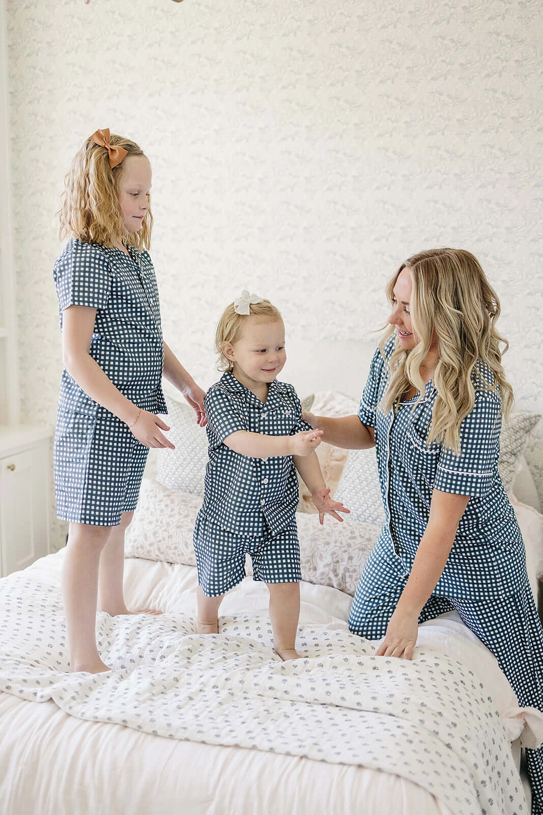 Navy Gingham Women's Pajama Set