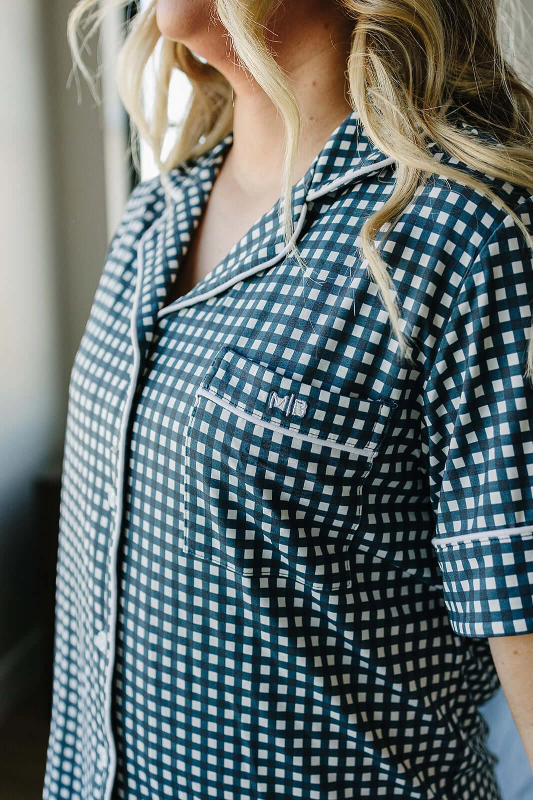 Navy Gingham Women's Pajama Set