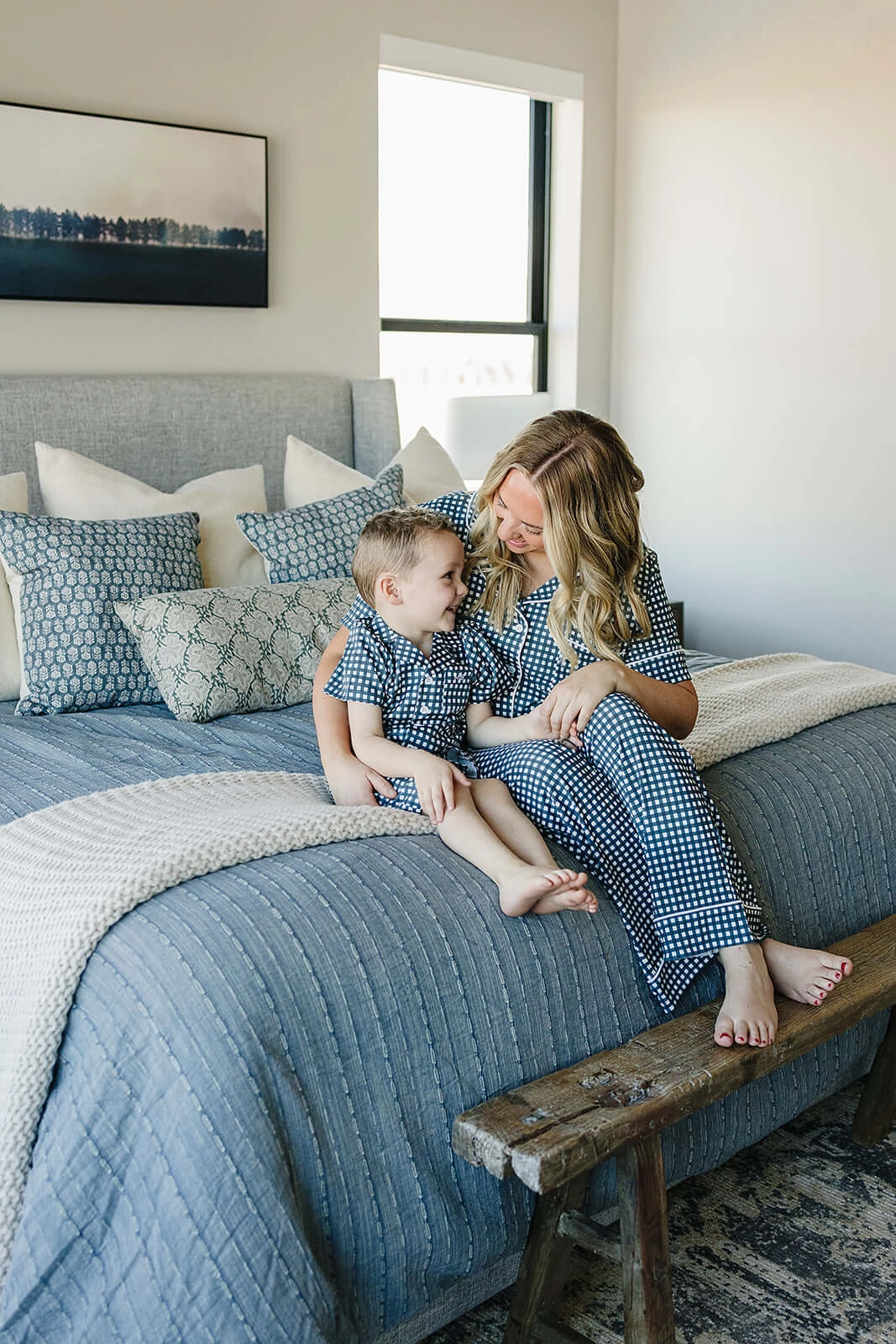 Navy Gingham Women's Pajama Set
