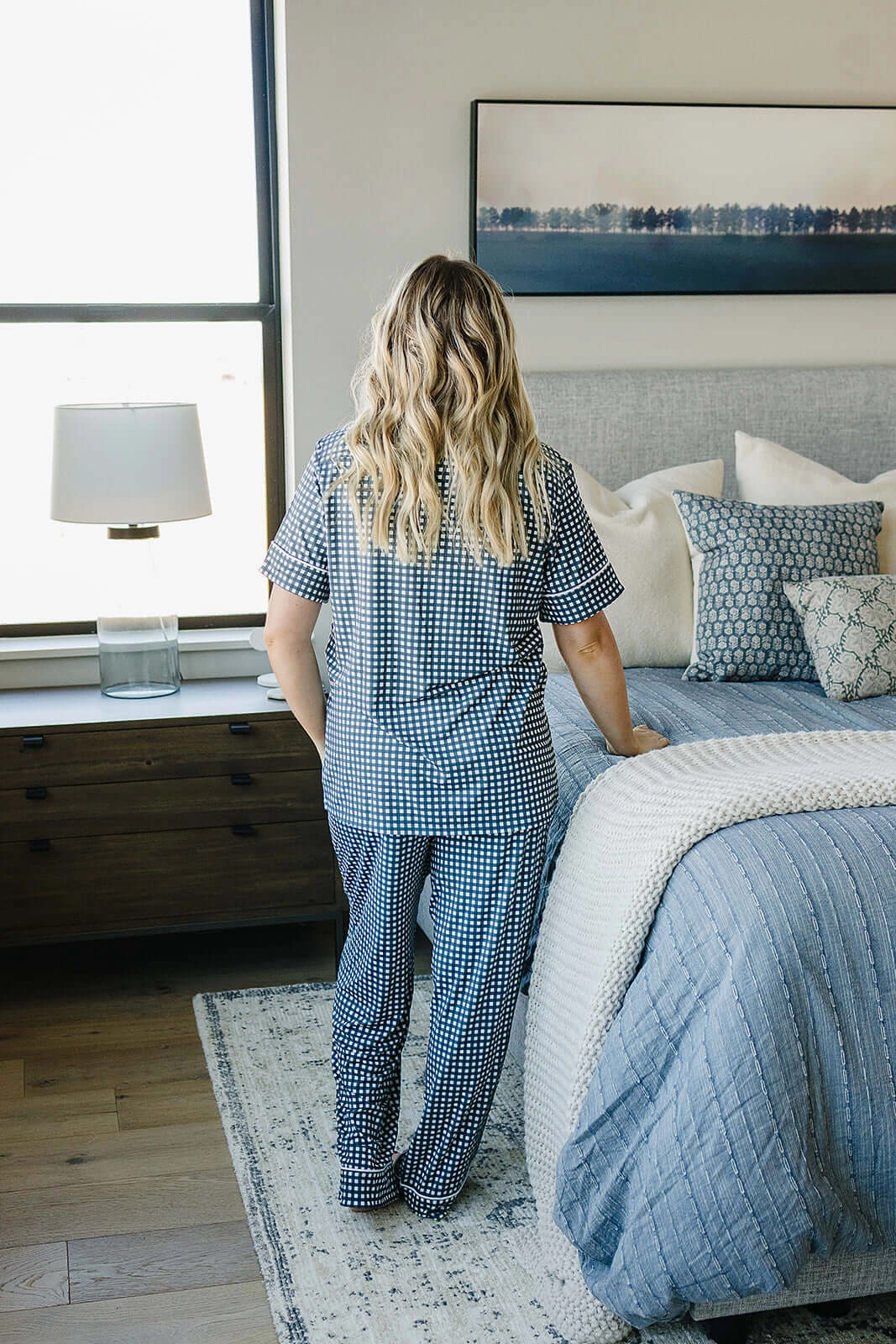 Navy Gingham Women's Pajama Set