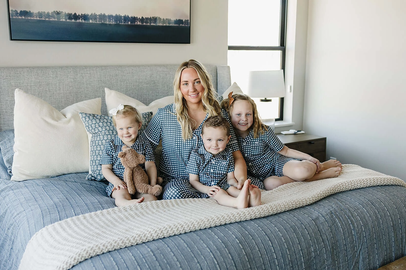 Navy Gingham Women's Pajama Set