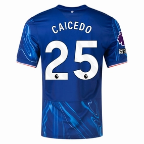 Nike Chelsea Moises Caicedo Home Jersey w/ EPL   No Room For Racism Patches 24/25 (Rush Blue/Team Orange)