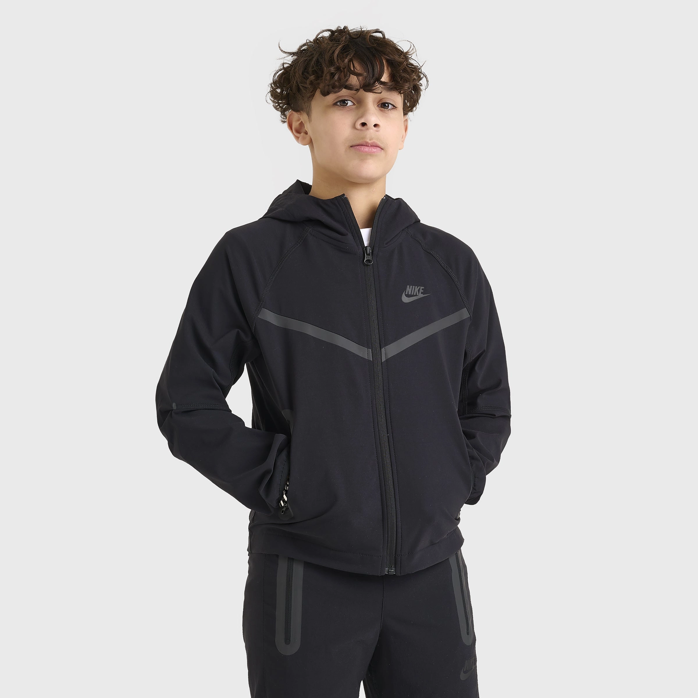 Nike Sportswear Junior Boys' Tech Woven Full Zip Hoodie Black / Black - Black
