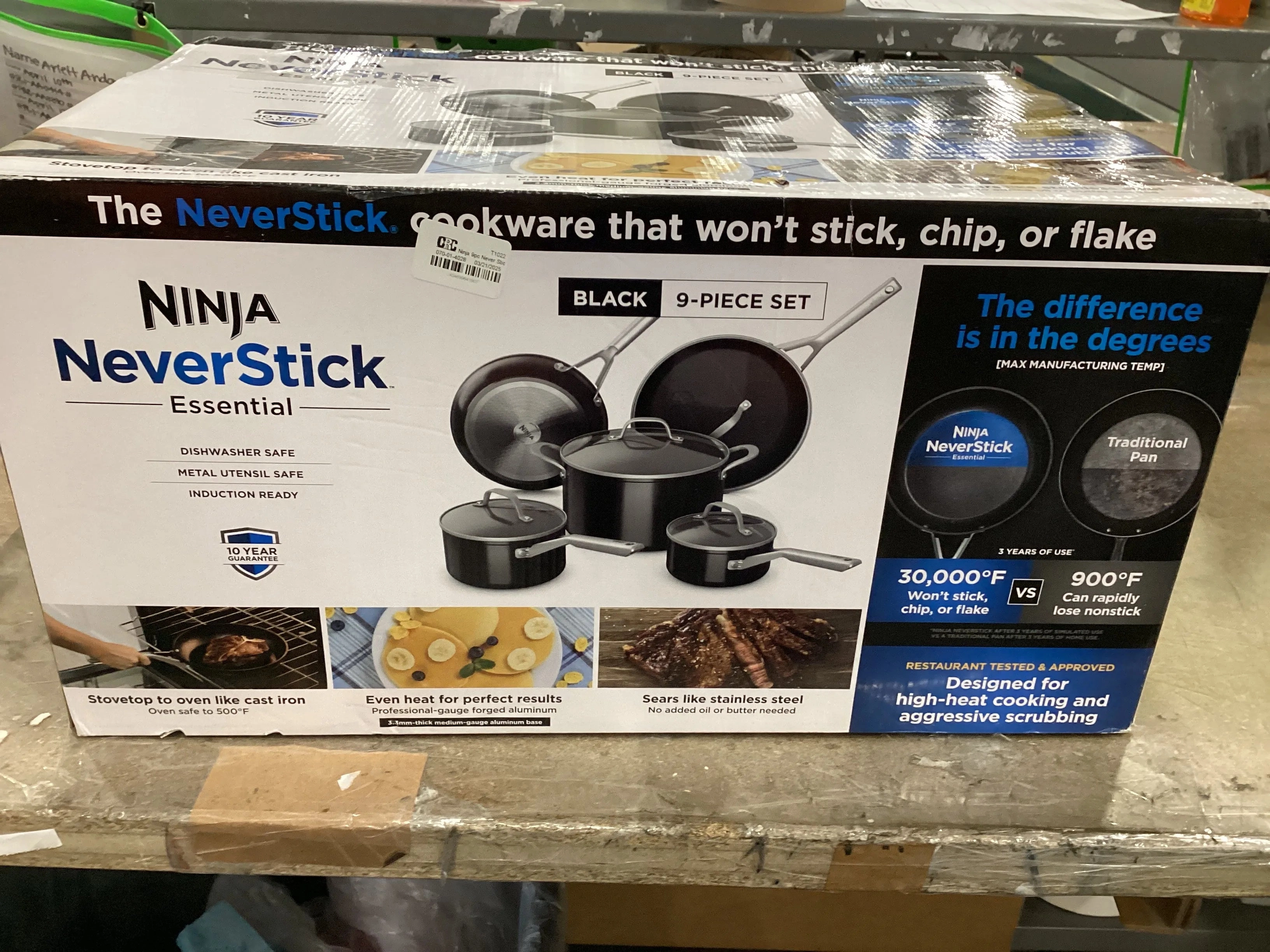 Ninja 9pc Never Stick Essential Cookware Set: Nonstick, Tempered Glass Lids, Stainless Steel Handles, Induction Compatible