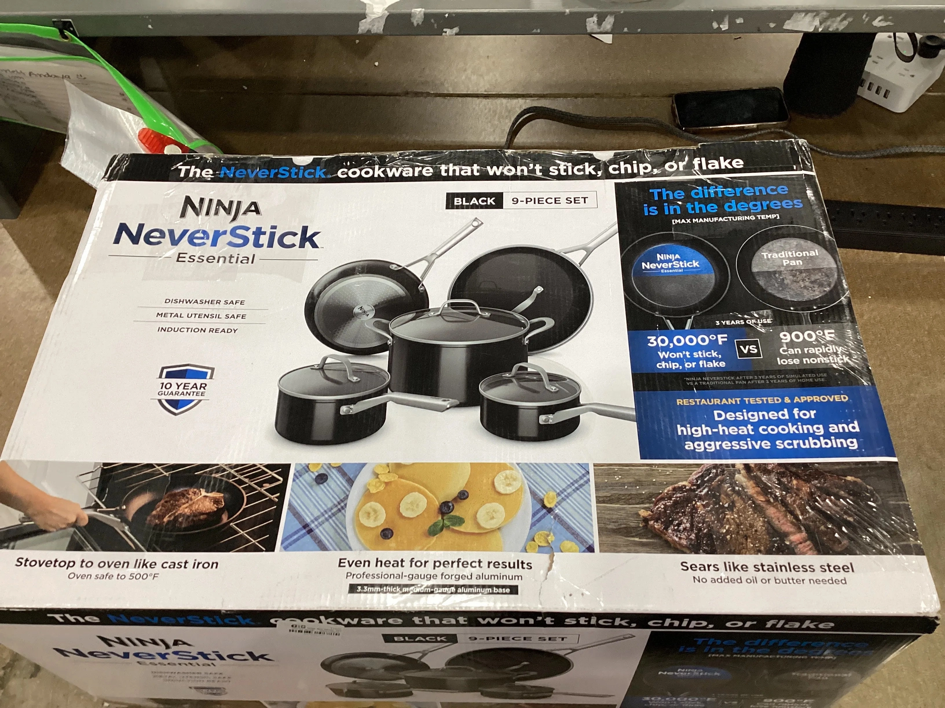 Ninja 9pc Never Stick Essential Cookware Set: Nonstick, Tempered Glass Lids, Stainless Steel Handles, Induction Compatible