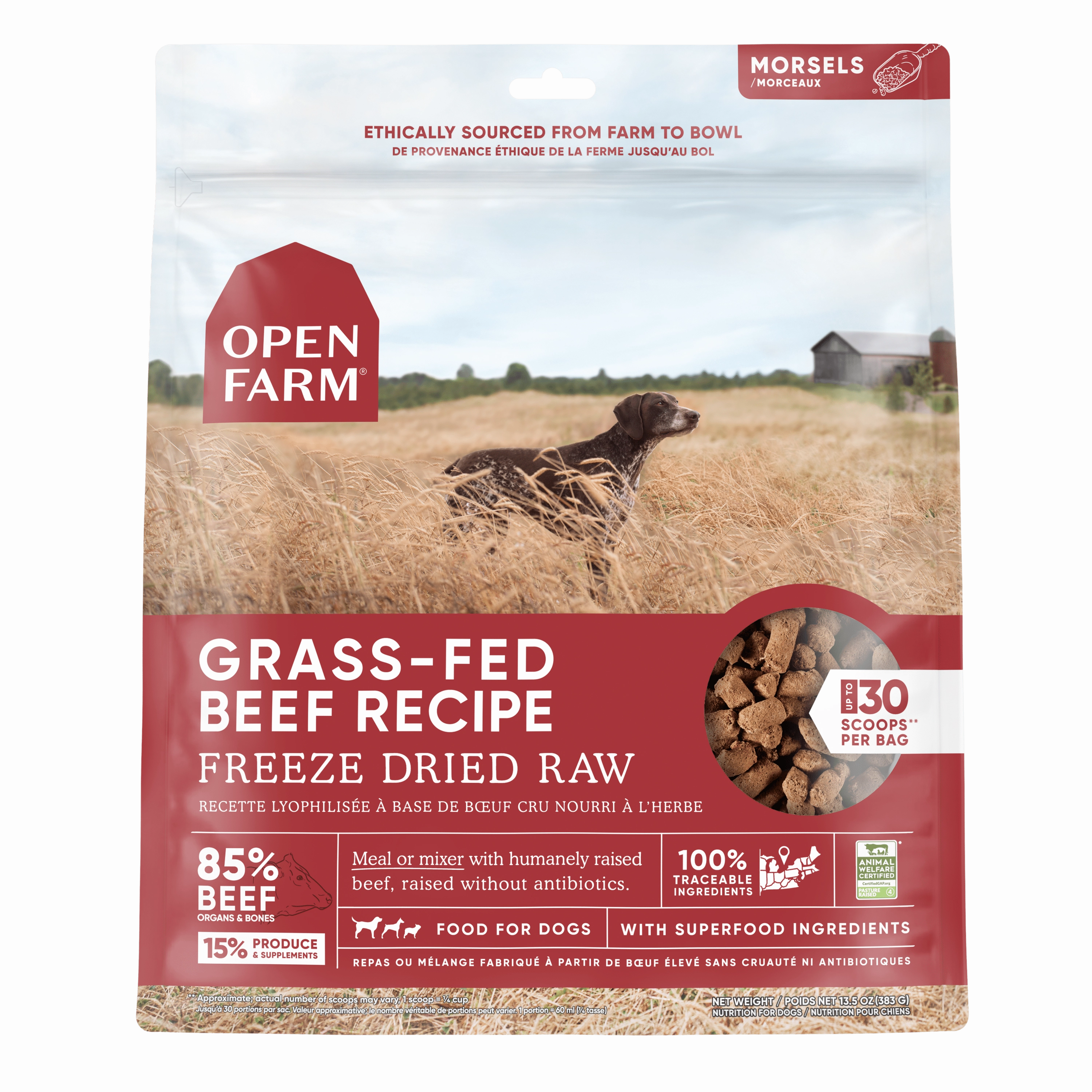 Open Farm Grain Free Grass Fed Beef Recipe Freeze Dried Raw Dog Food
