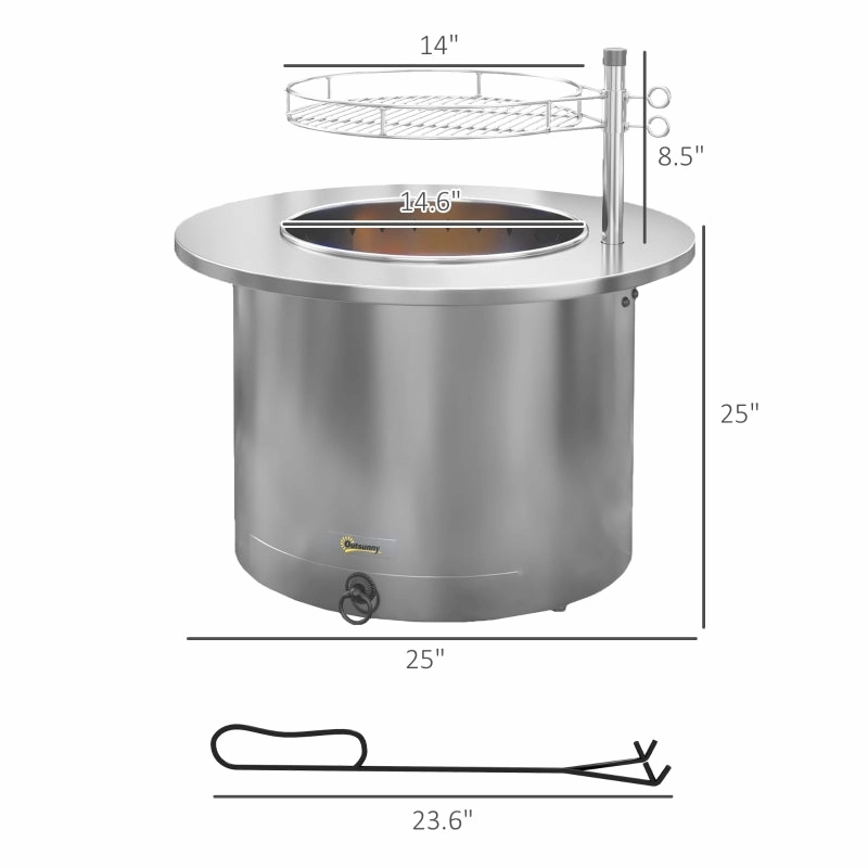 Outsunny 2-in-1 Smokeless Firepit- Silver Stainless Steel