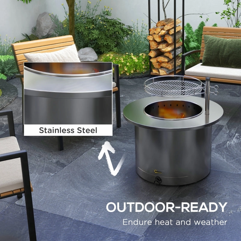 Outsunny 2-in-1 Smokeless Firepit- Silver Stainless Steel