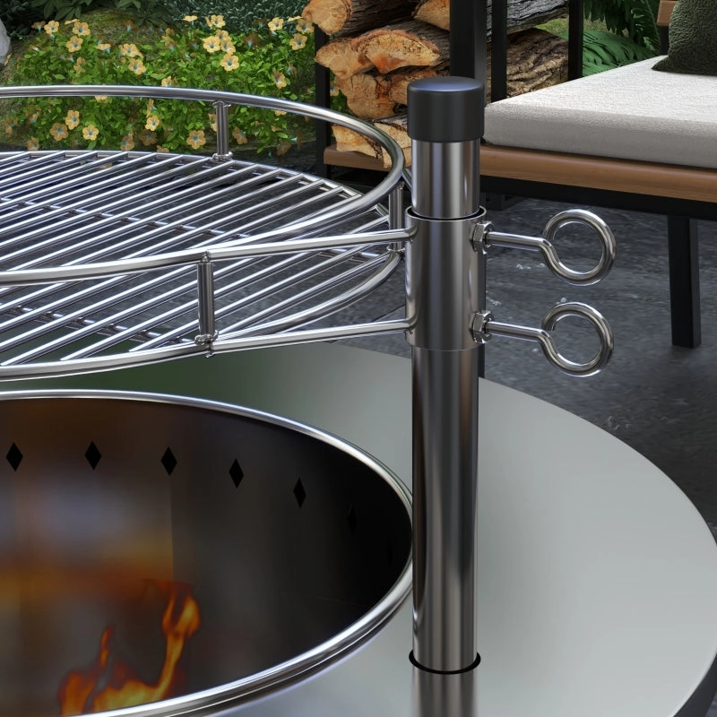 Outsunny 2-in-1 Smokeless Firepit- Silver Stainless Steel