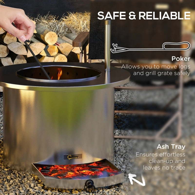 Outsunny 2-in-1 Smokeless Firepit- Silver Stainless Steel