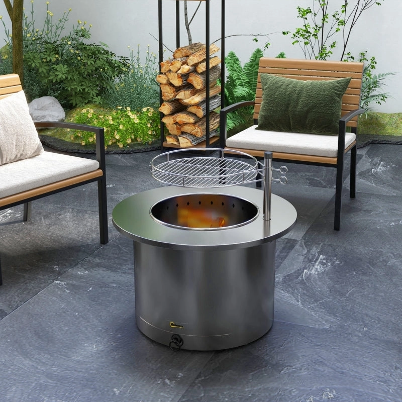 Outsunny 2-in-1 Smokeless Firepit- Silver Stainless Steel