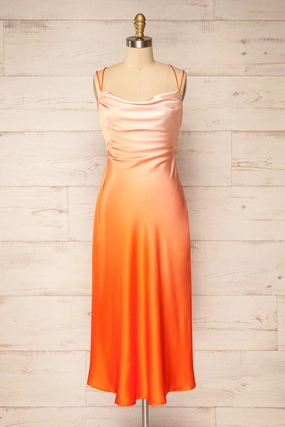 Palmer | Orange Cowl Neck Midi Dress