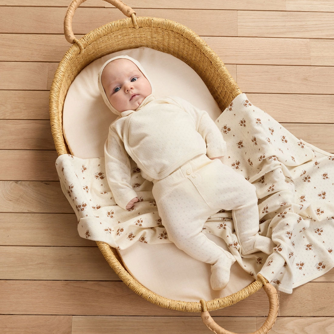 Pointelle Baby Blanket - Autumn Flora - Ivory - FINAL SALE