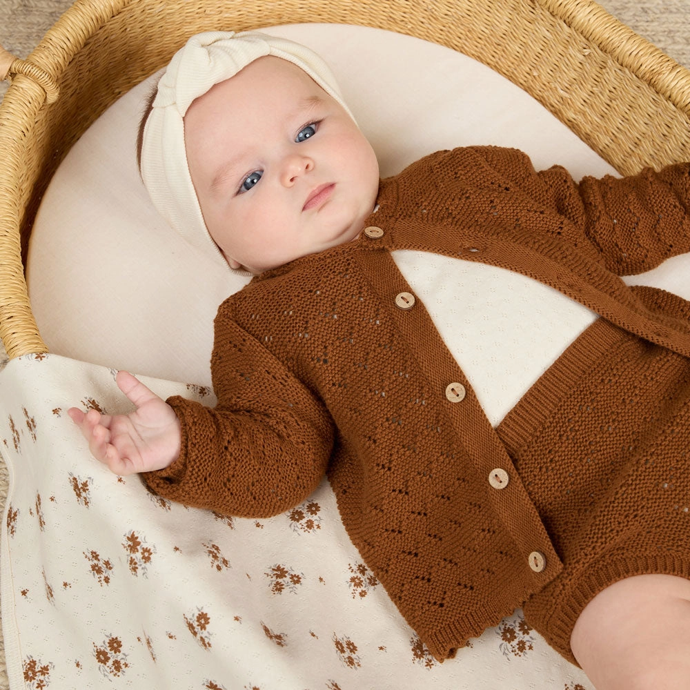 Pointelle Baby Blanket - Autumn Flora - Ivory - FINAL SALE