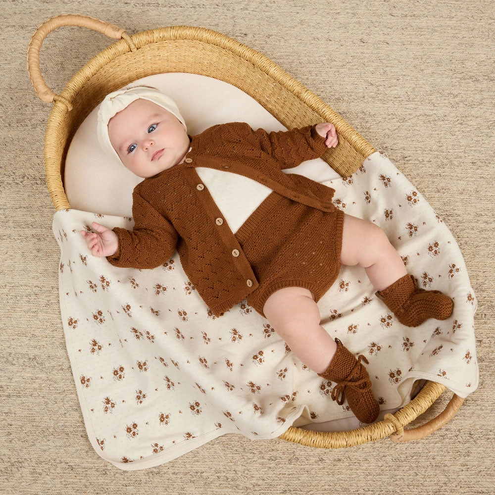Pointelle Baby Blanket - Autumn Flora - Ivory - FINAL SALE