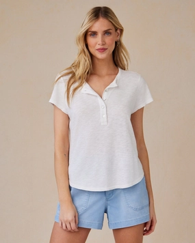 Short Sleeve Henley - White