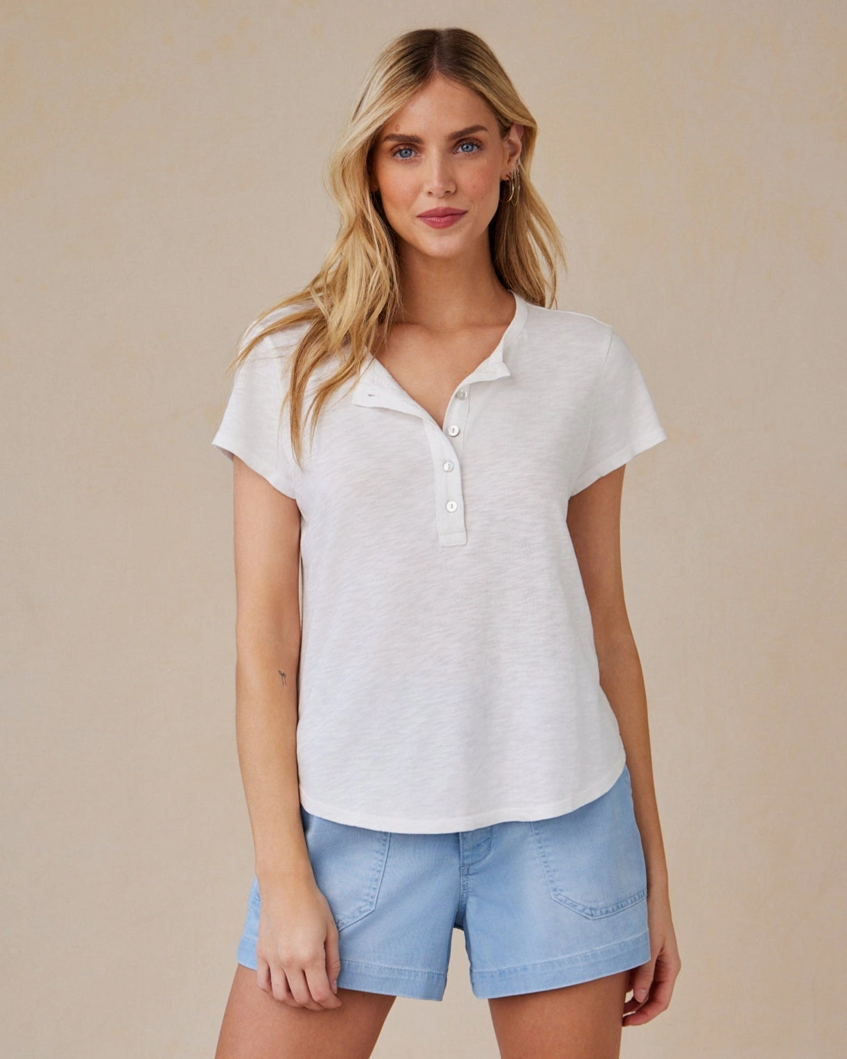 Short Sleeve Henley - White