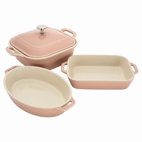 Staub Ceramic 4-pc Baking Pans Set, Casserole Dish with Lid, Brownie Pan, Pastel