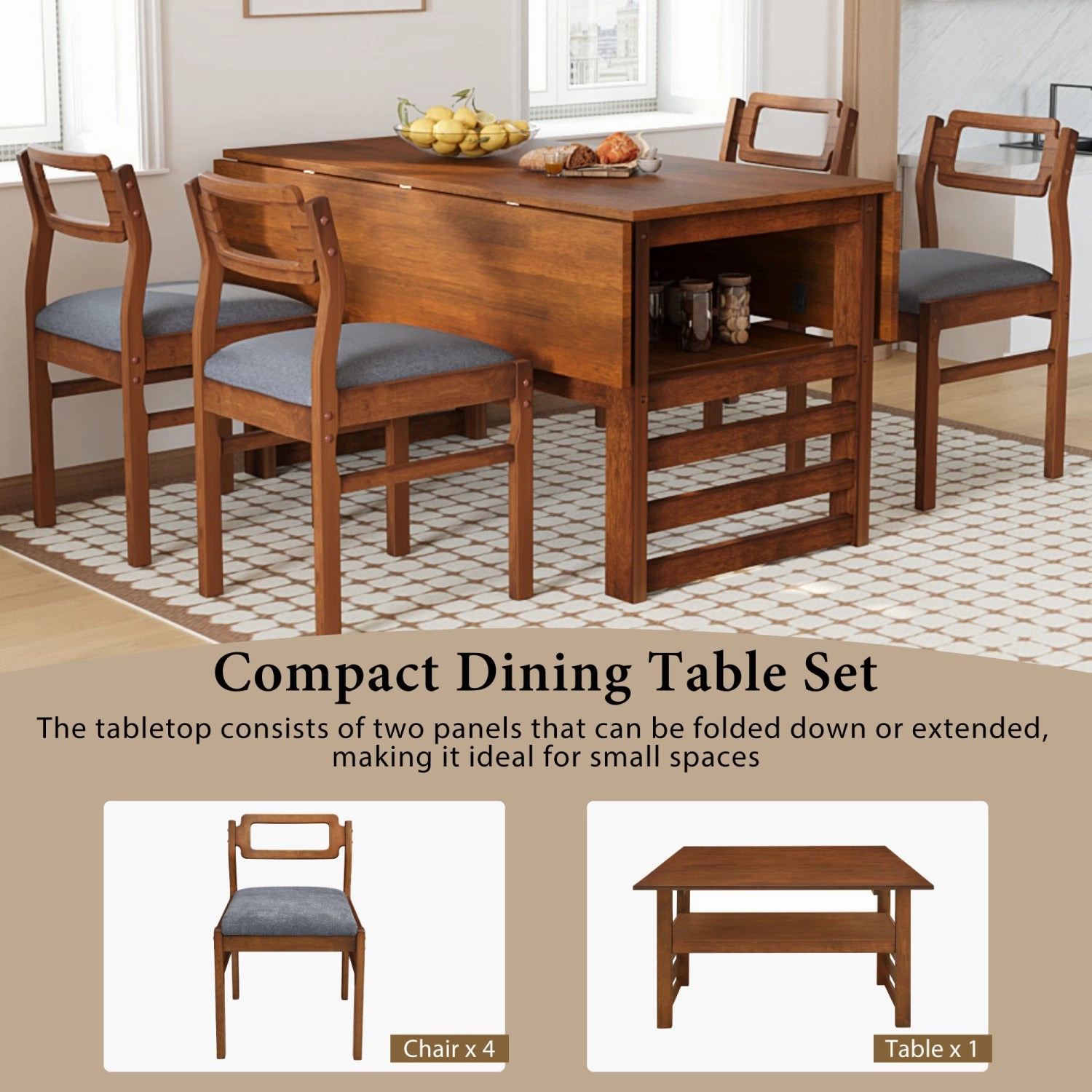 Streamdale 5-Piece Extendable Dining Set with Storage & Upholstered Chairs