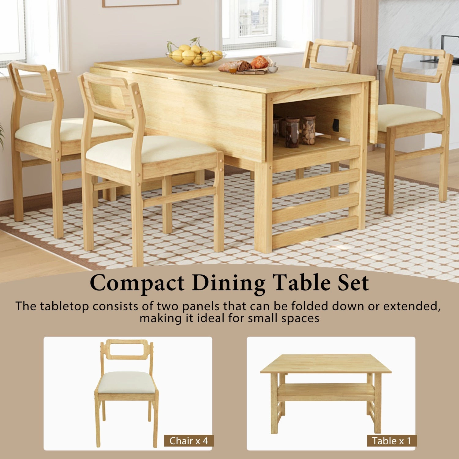 Streamdale 5-Piece Extendable Dining Set with Storage & Upholstered Chairs