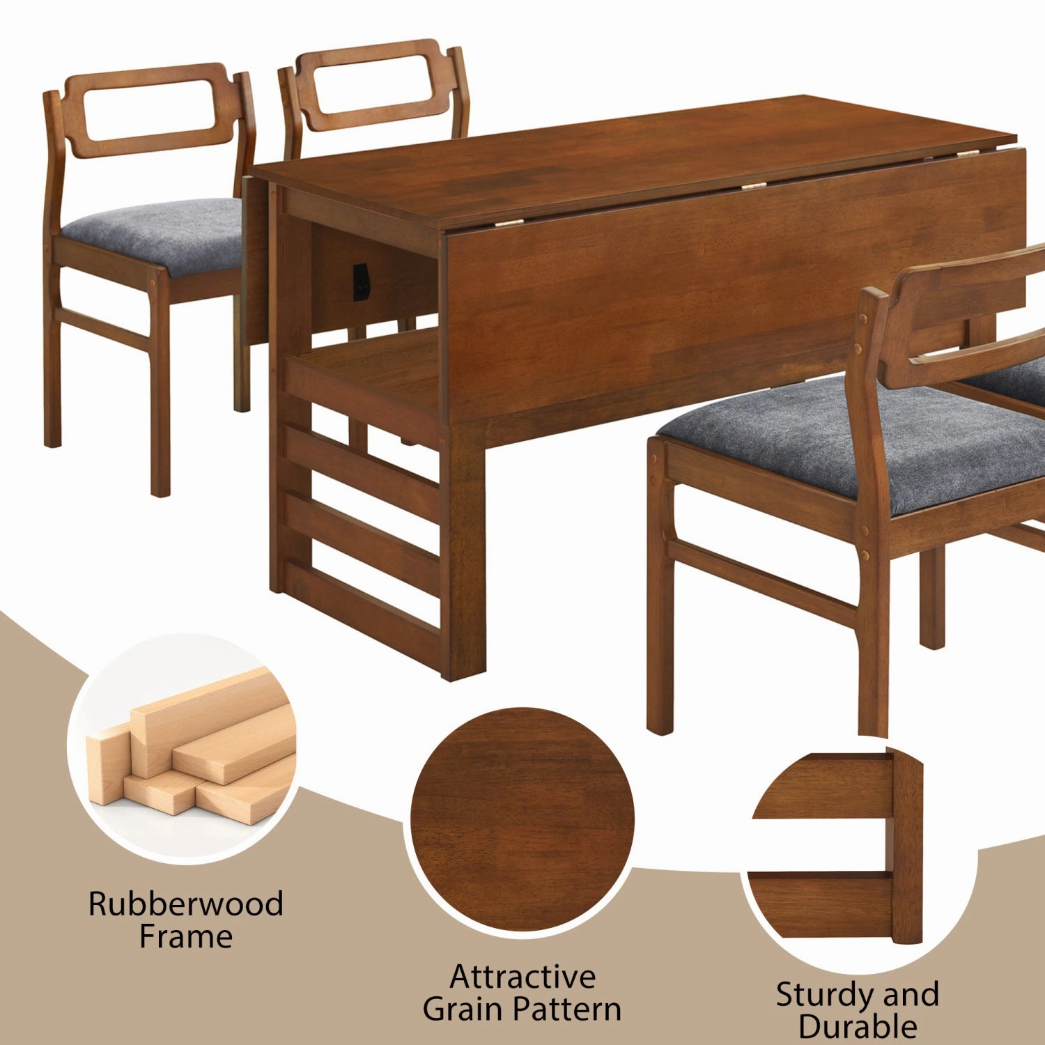 Streamdale 5-Piece Extendable Dining Set with Storage & Upholstered Chairs