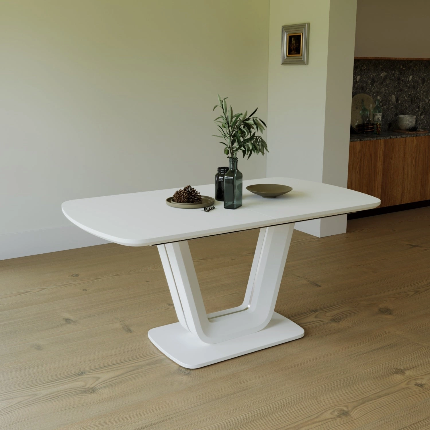 Streamdale Expandable White Dining Table, U-Legs, Home/Office