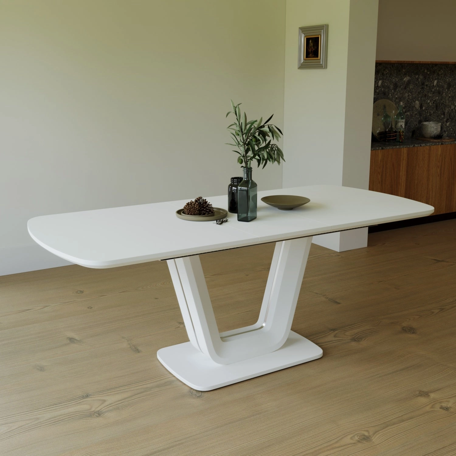 Streamdale Expandable White Dining Table, U-Legs, Home/Office