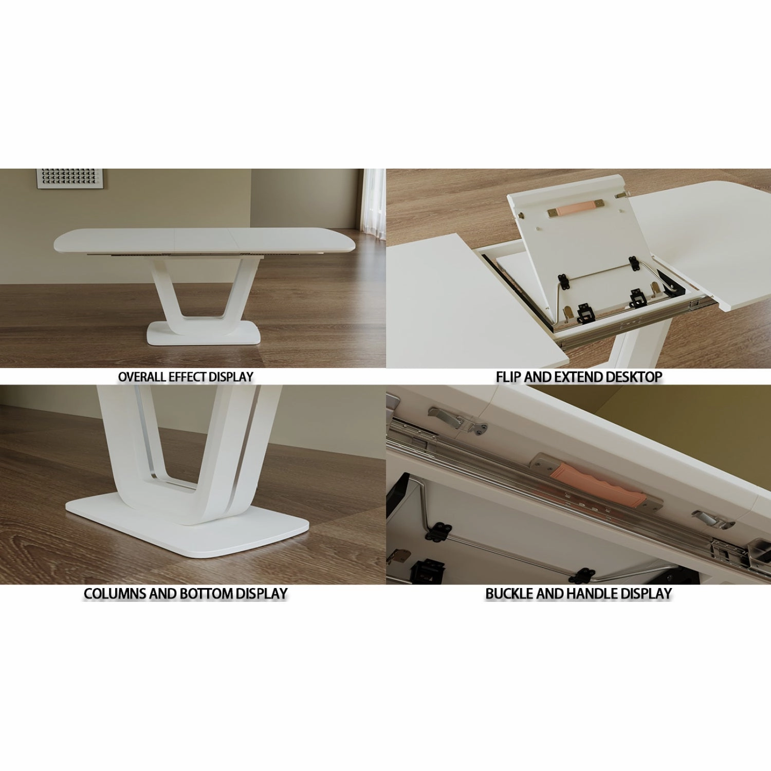 Streamdale Expandable White Dining Table, U-Legs, Home/Office