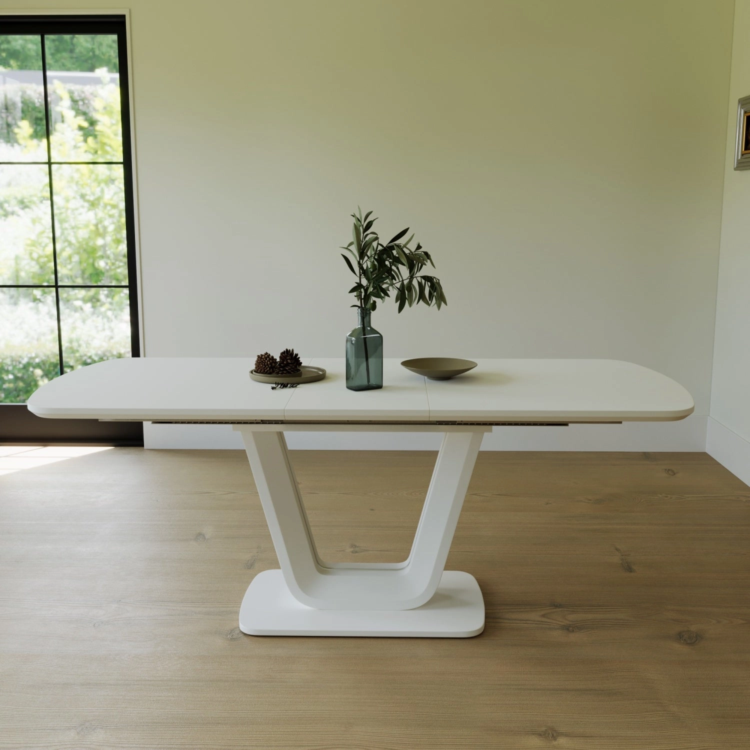 Streamdale Expandable White Dining Table, U-Legs, Home/Office