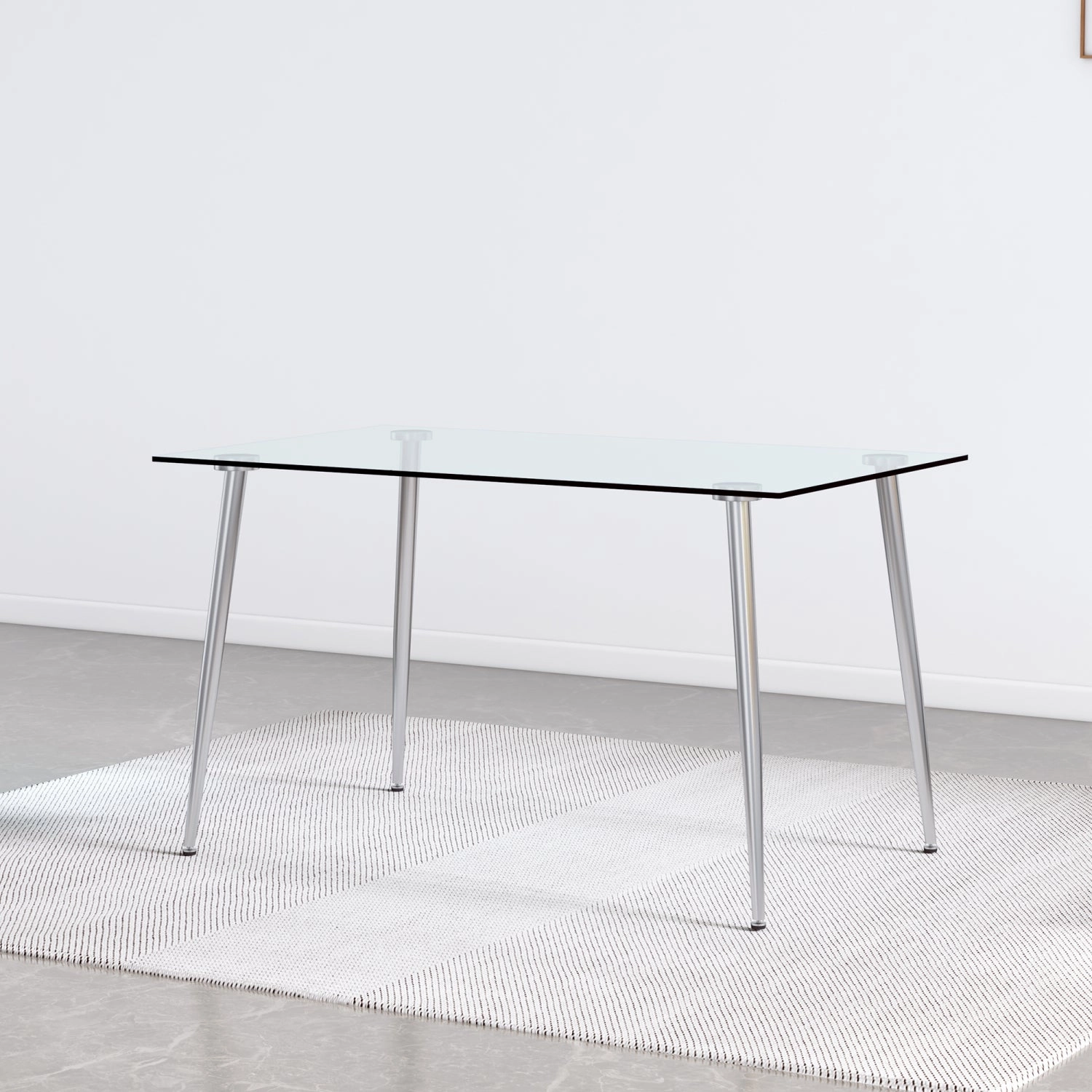 Streamdale Glass Dining Table, Modern Rectangular, Silver Legs, 51"