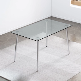 Streamdale Glass Dining Table, Modern Rectangular, Silver Legs, 51"