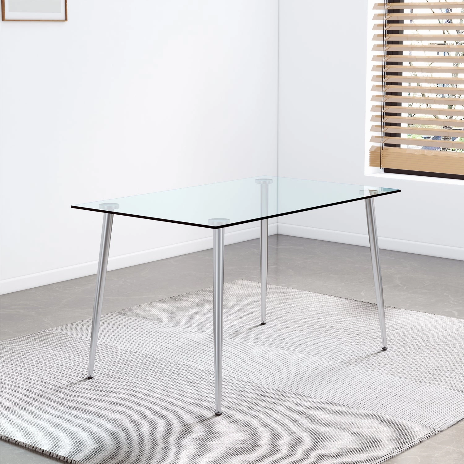 Streamdale Glass Dining Table, Modern Rectangular, Silver Legs, 51"