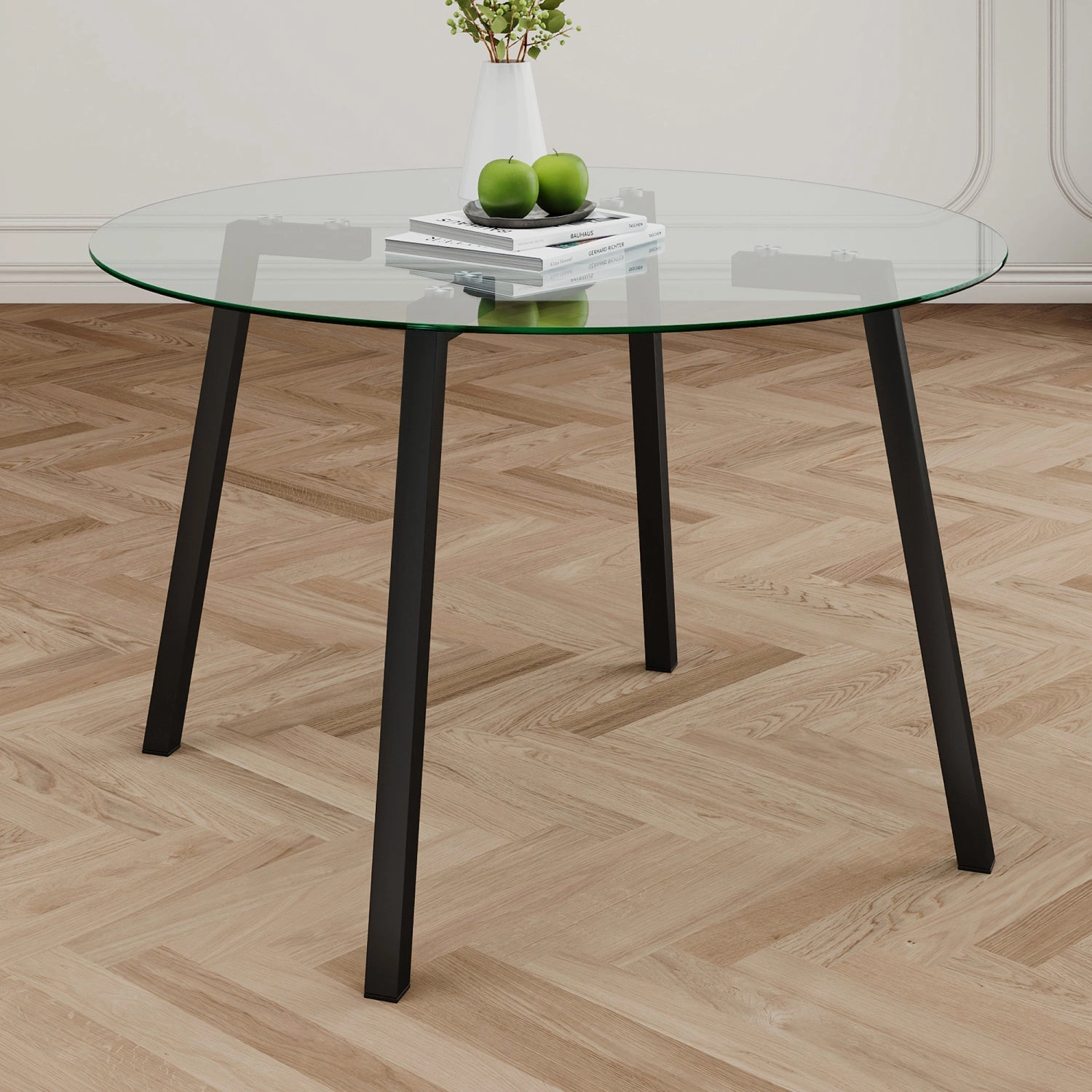 Streamdale Glass Round Table & 4 Chairs - Modern Kitchen/Dining Set