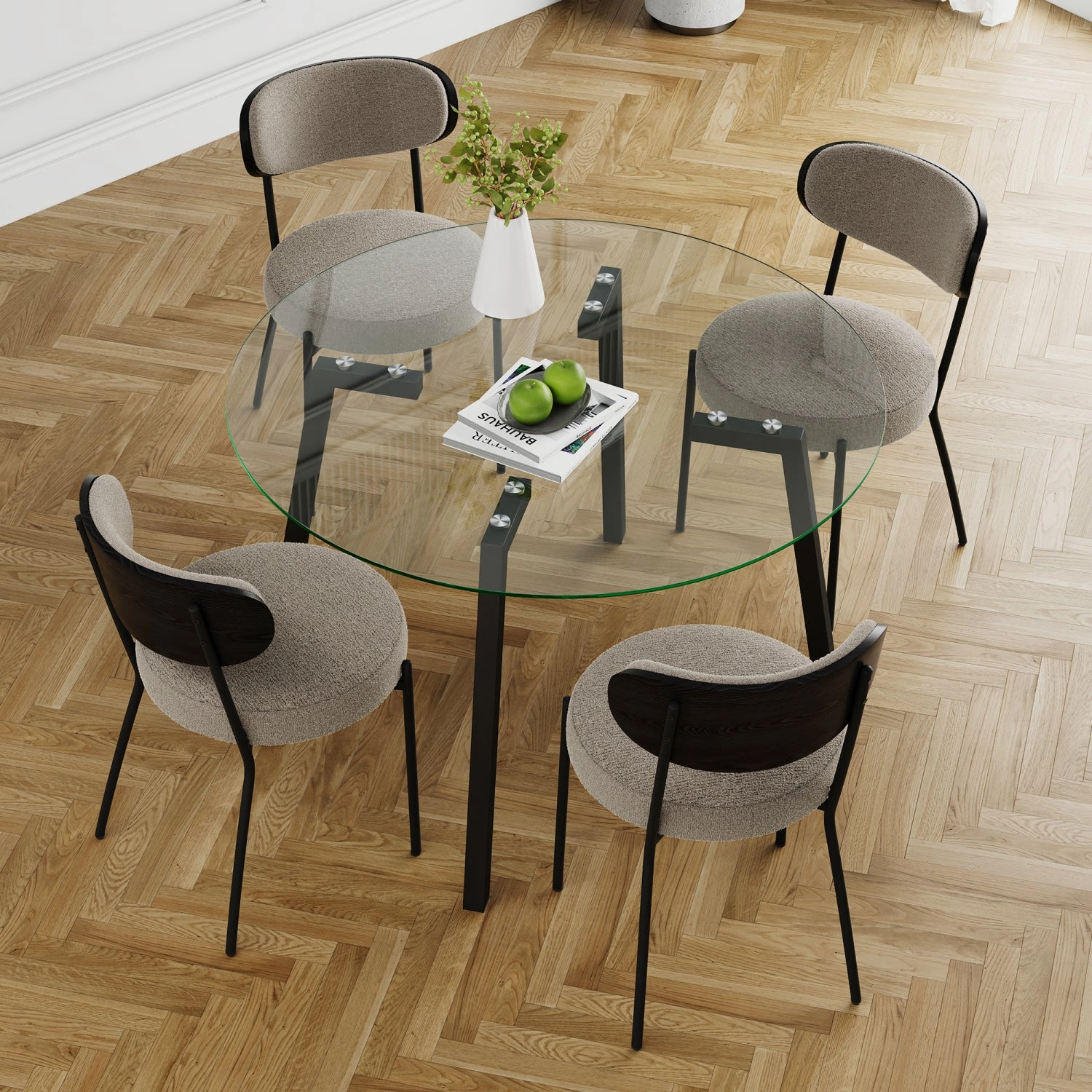 Streamdale Glass Round Table & 4 Chairs - Modern Kitchen/Dining Set