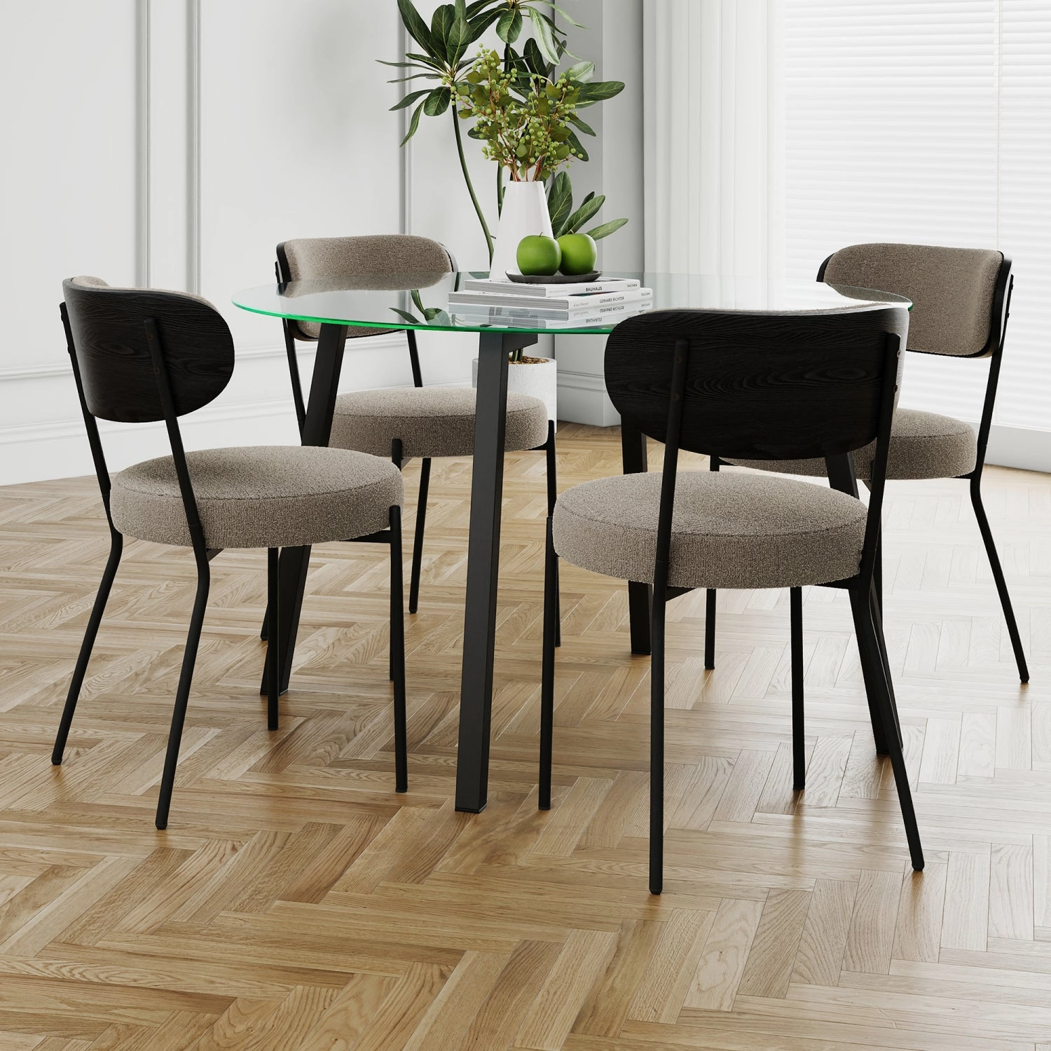 Streamdale Glass Round Table & 4 Chairs - Modern Kitchen/Dining Set