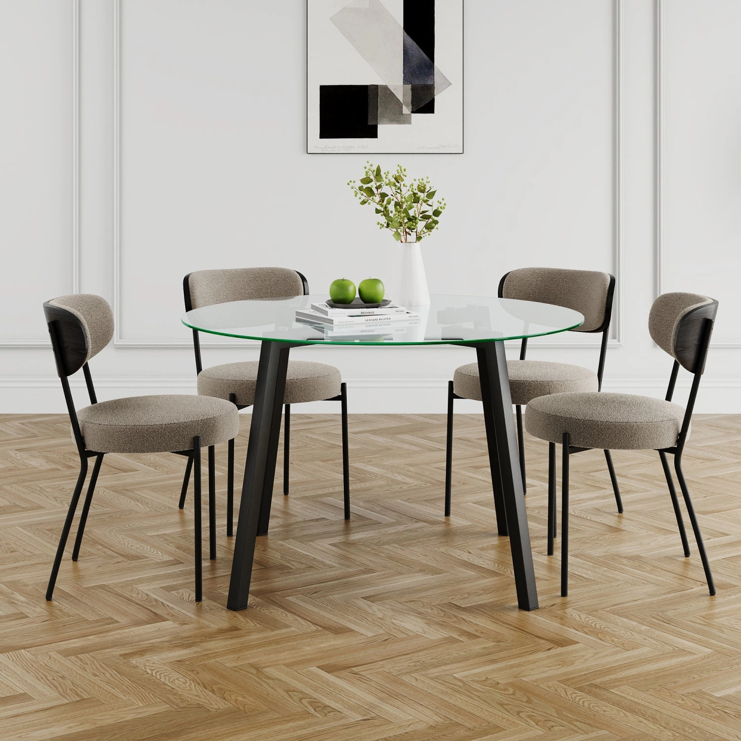 Streamdale Glass Round Table & 4 Chairs - Modern Kitchen/Dining Set