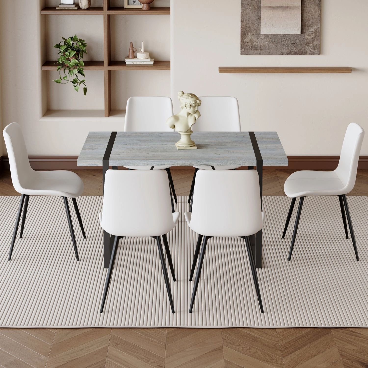 Streamdale Grey Marble Table & 6 PU Chairs