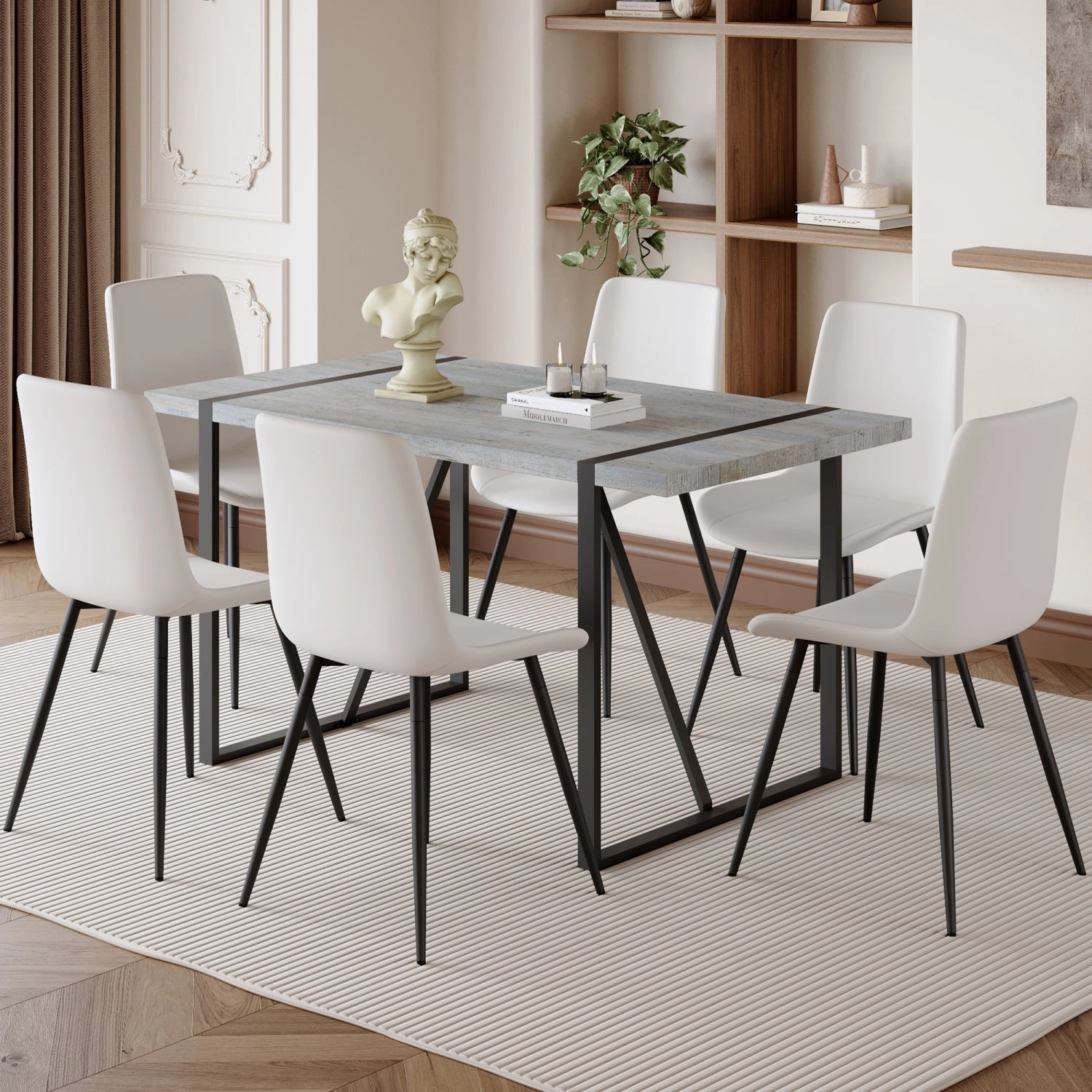 Streamdale Grey Marble Table & 6 PU Chairs