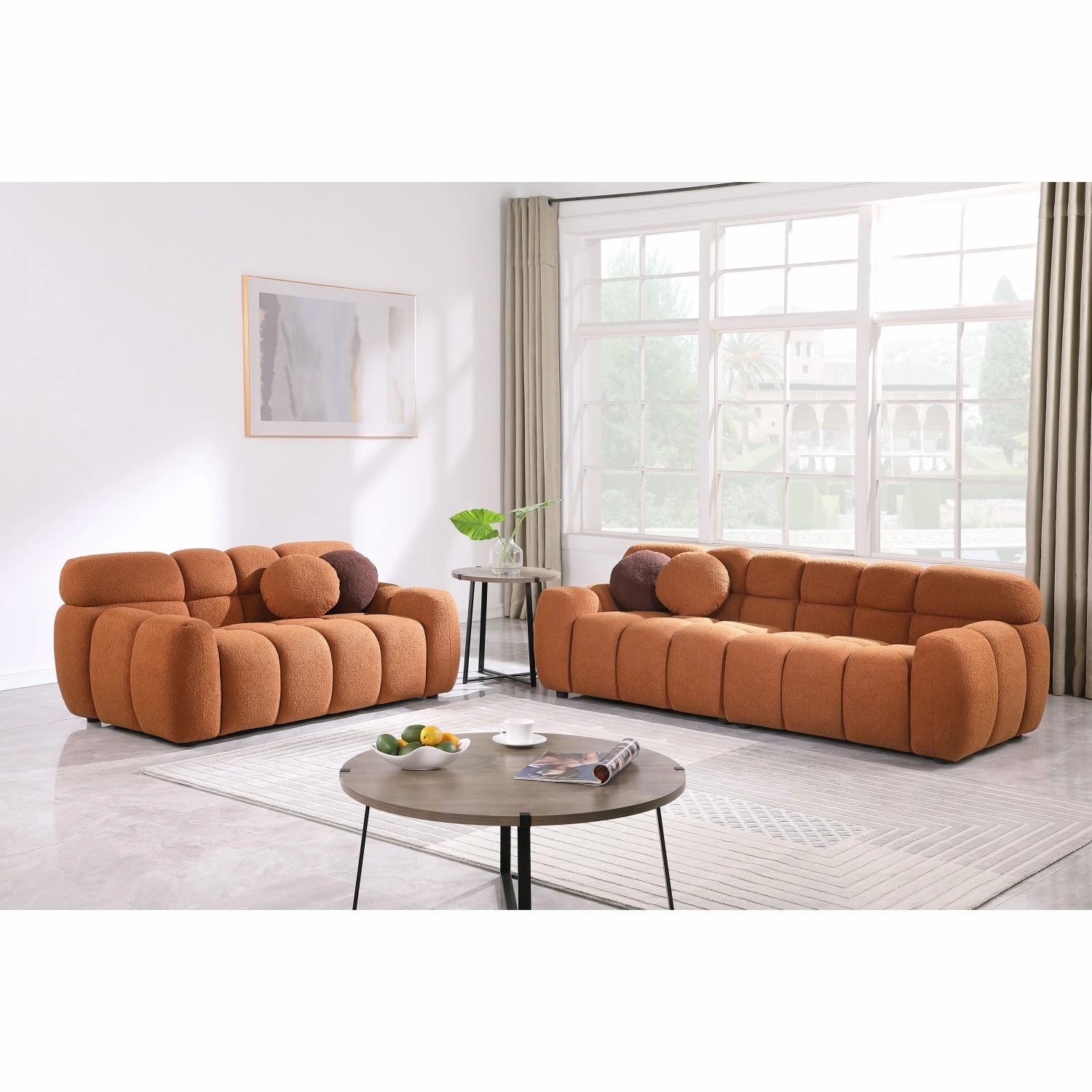 Streamdale Light Brown Boucle 3-Seater Marshmallow Sofa
