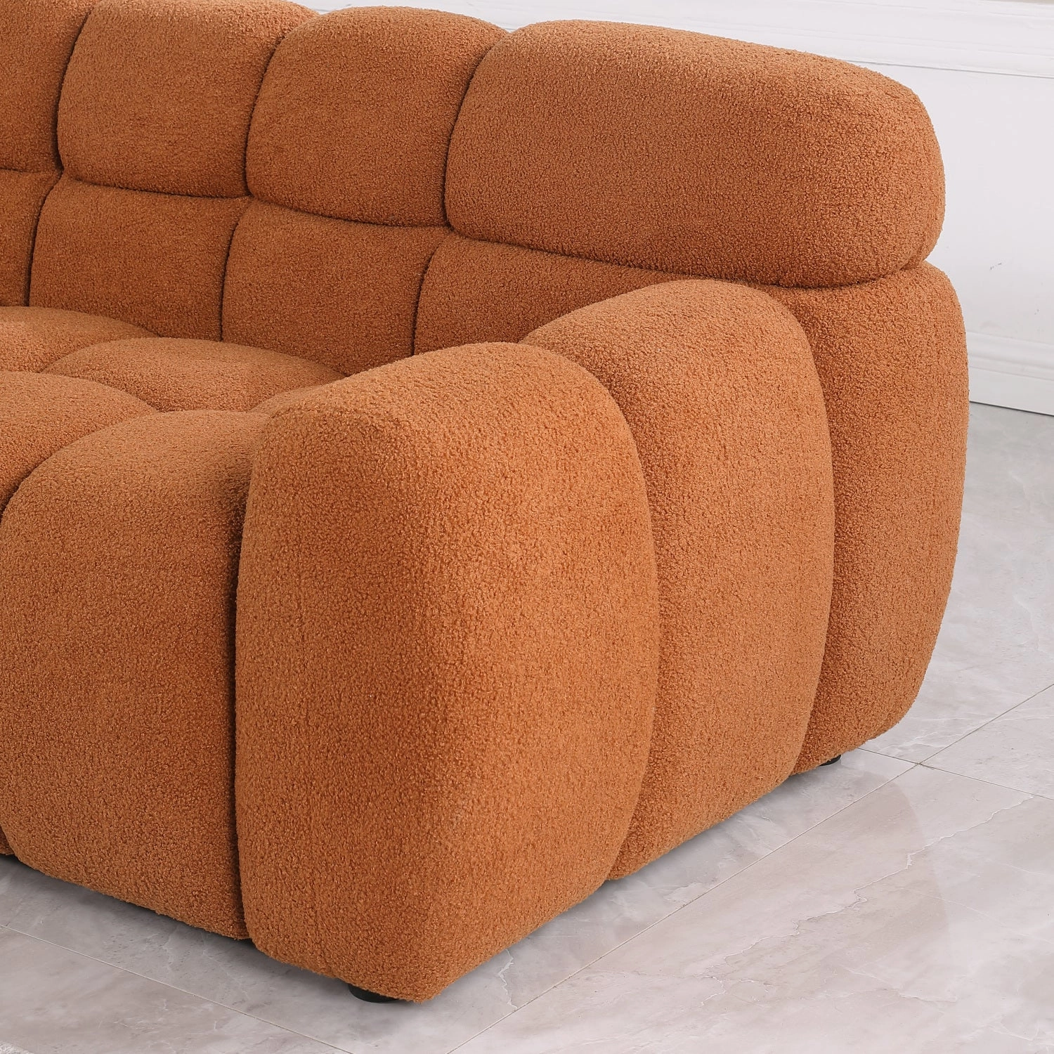 Streamdale Light Brown Boucle 3-Seater Marshmallow Sofa