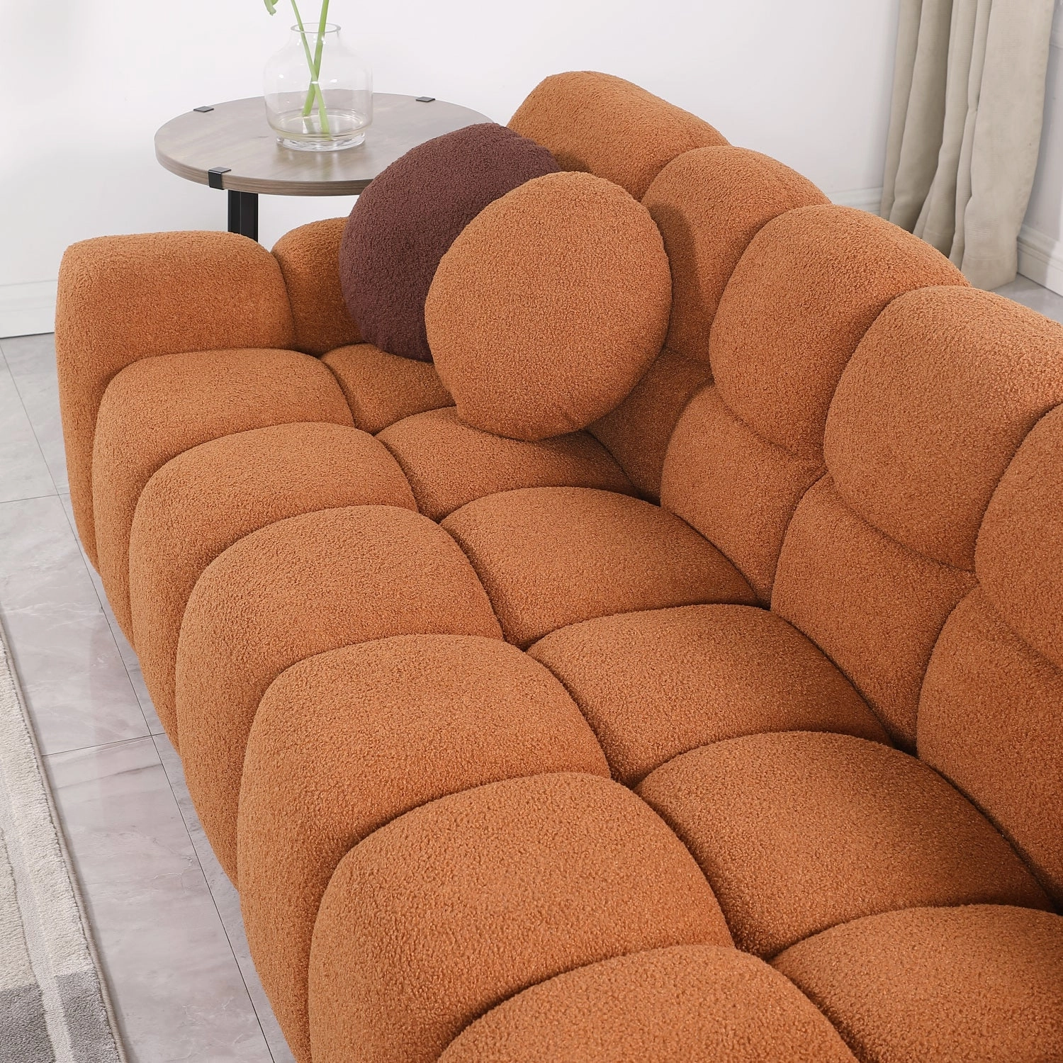 Streamdale Light Brown Boucle 3-Seater Marshmallow Sofa