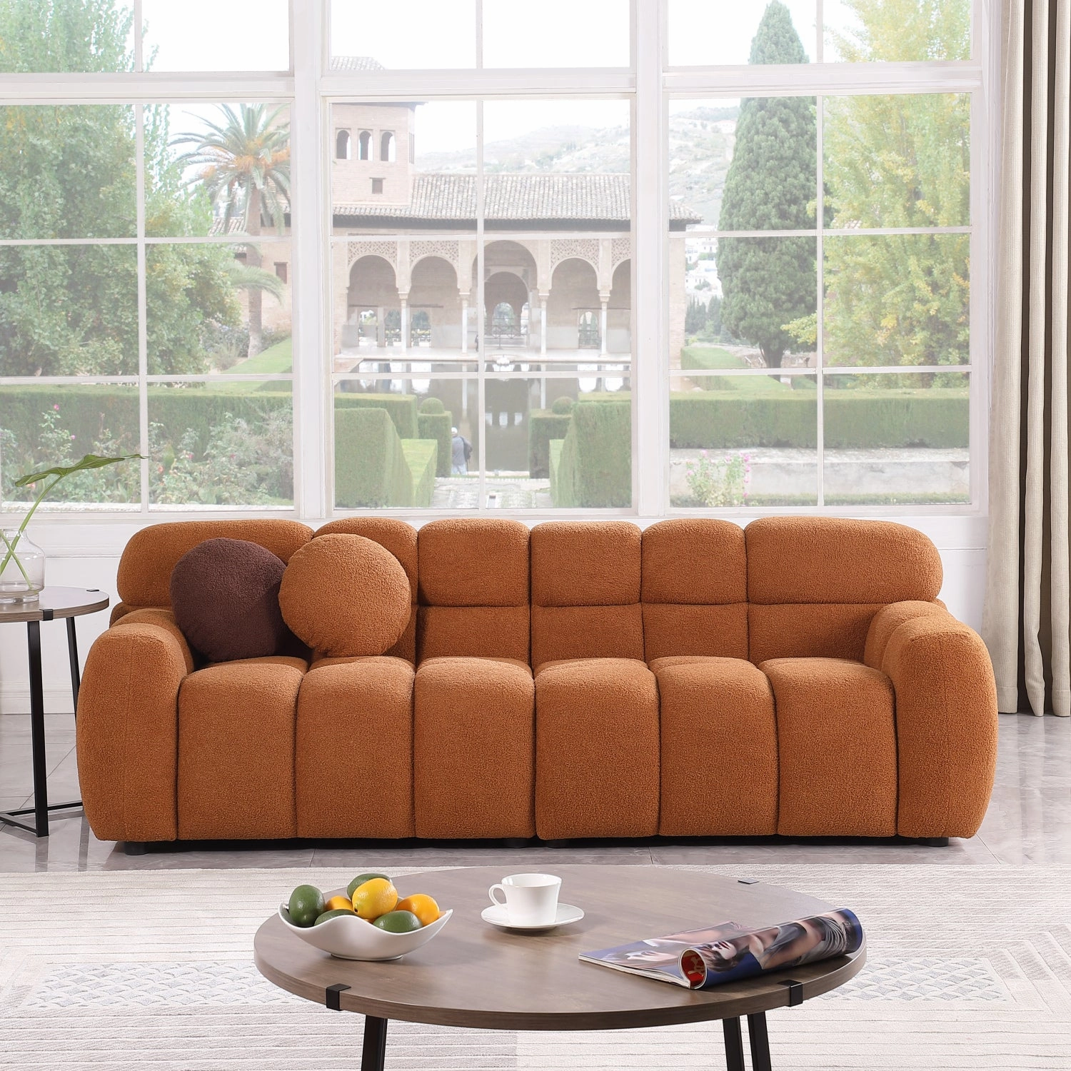 Streamdale Light Brown Boucle 3-Seater Marshmallow Sofa