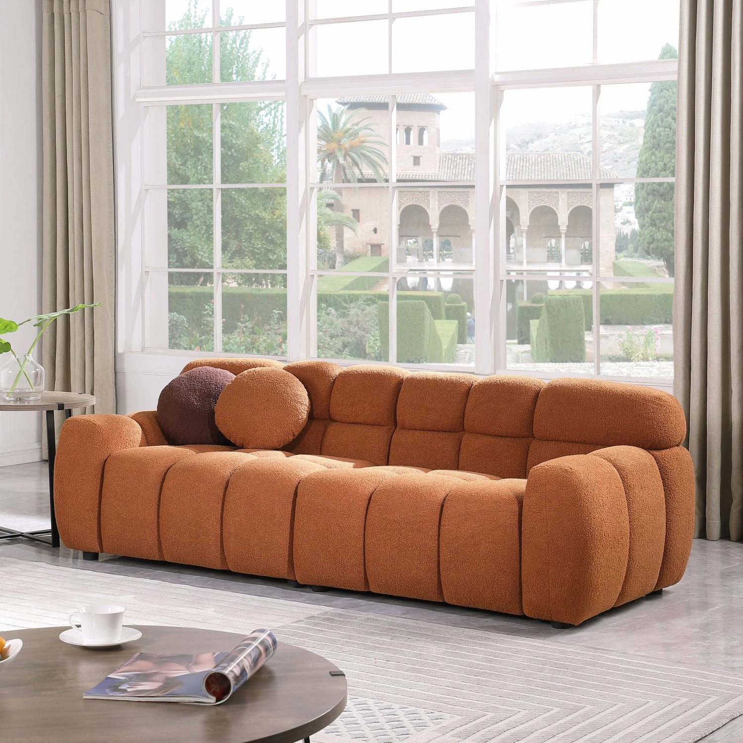 Streamdale Light Brown Boucle 3-Seater Marshmallow Sofa
