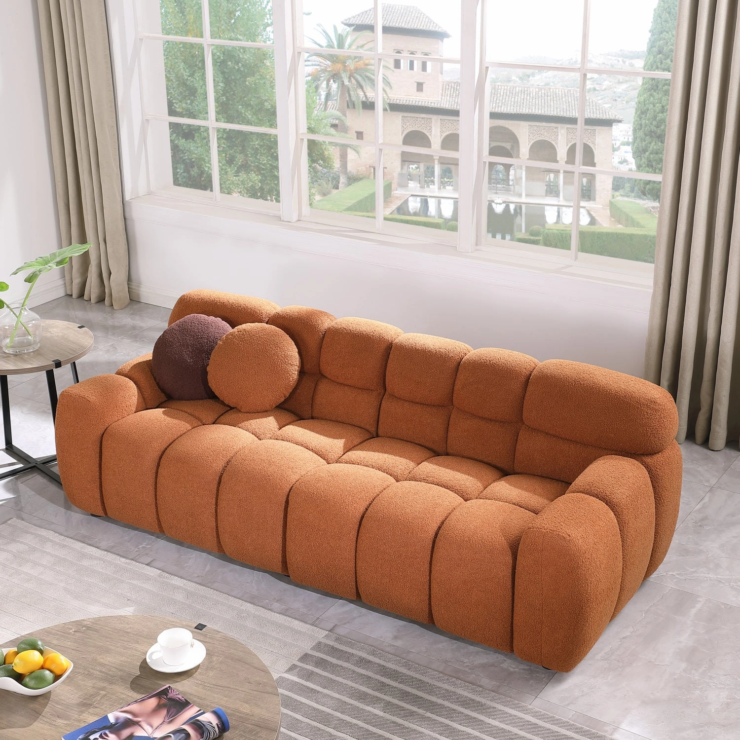 Streamdale Light Brown Boucle 3-Seater Marshmallow Sofa