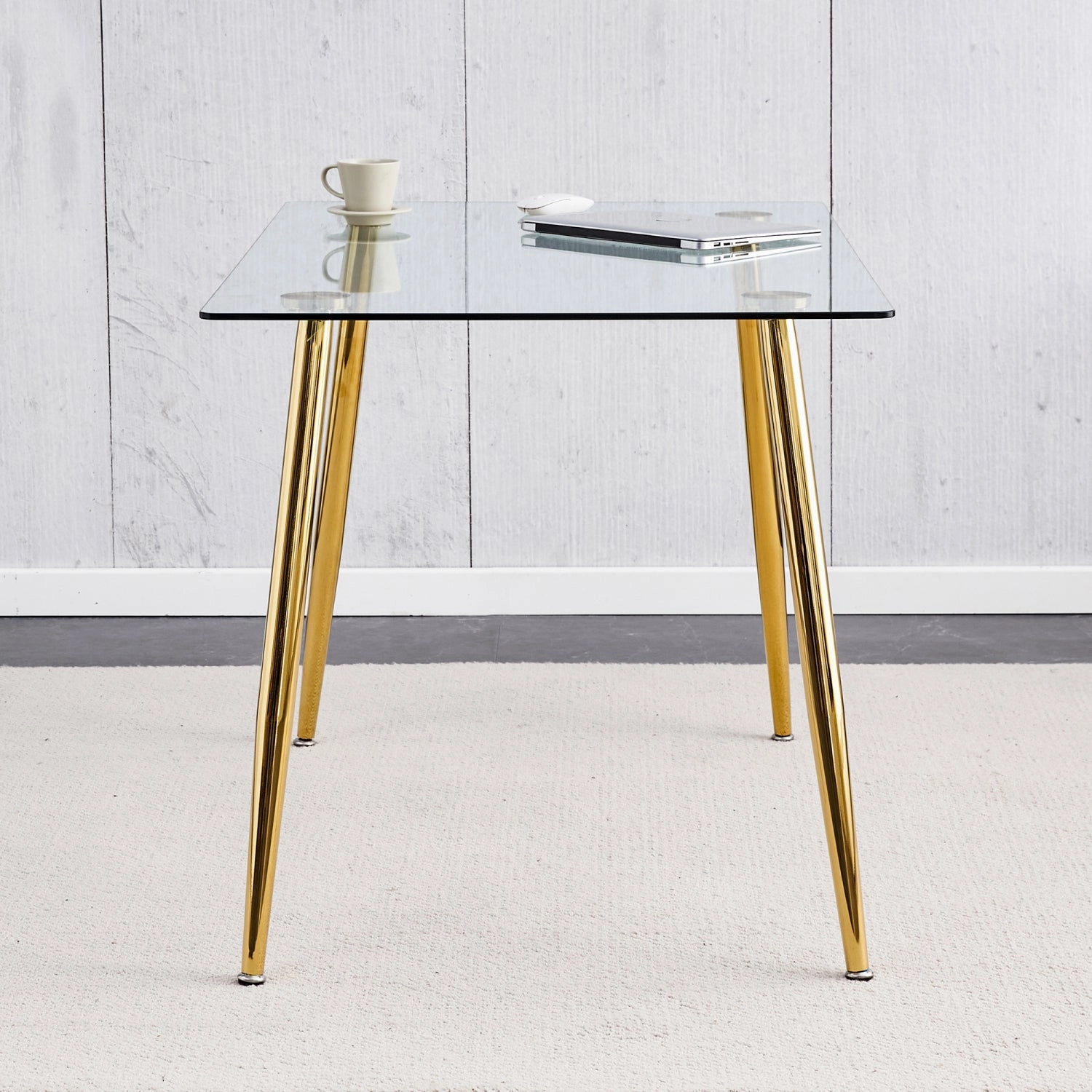 Streamdale Modern Glass Dining Table, Golden Legs, 51" Kitchen/Living Room