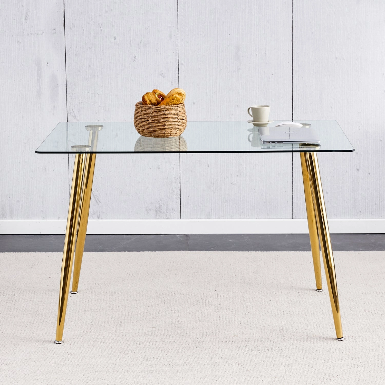 Streamdale Modern Glass Dining Table, Golden Legs, 51" Kitchen/Living Room